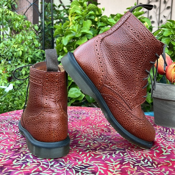 Dr. Martens Delphine Caramel Brown Brogue Detail Wingtip Ankle Boots - Picture 12 of 17